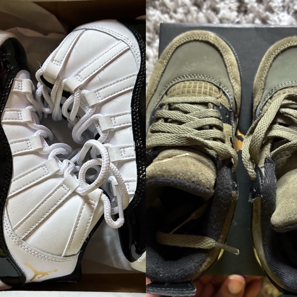 2 pair of 11.5C Jordans ..Black and white 11s , all green 4s - Picture 1 of 9